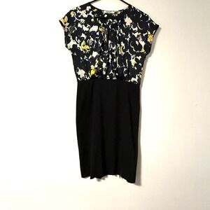 DKNYC‎ Blouson Dress Abstract Print Short Sleeve Black Skirt Knee-Length 0